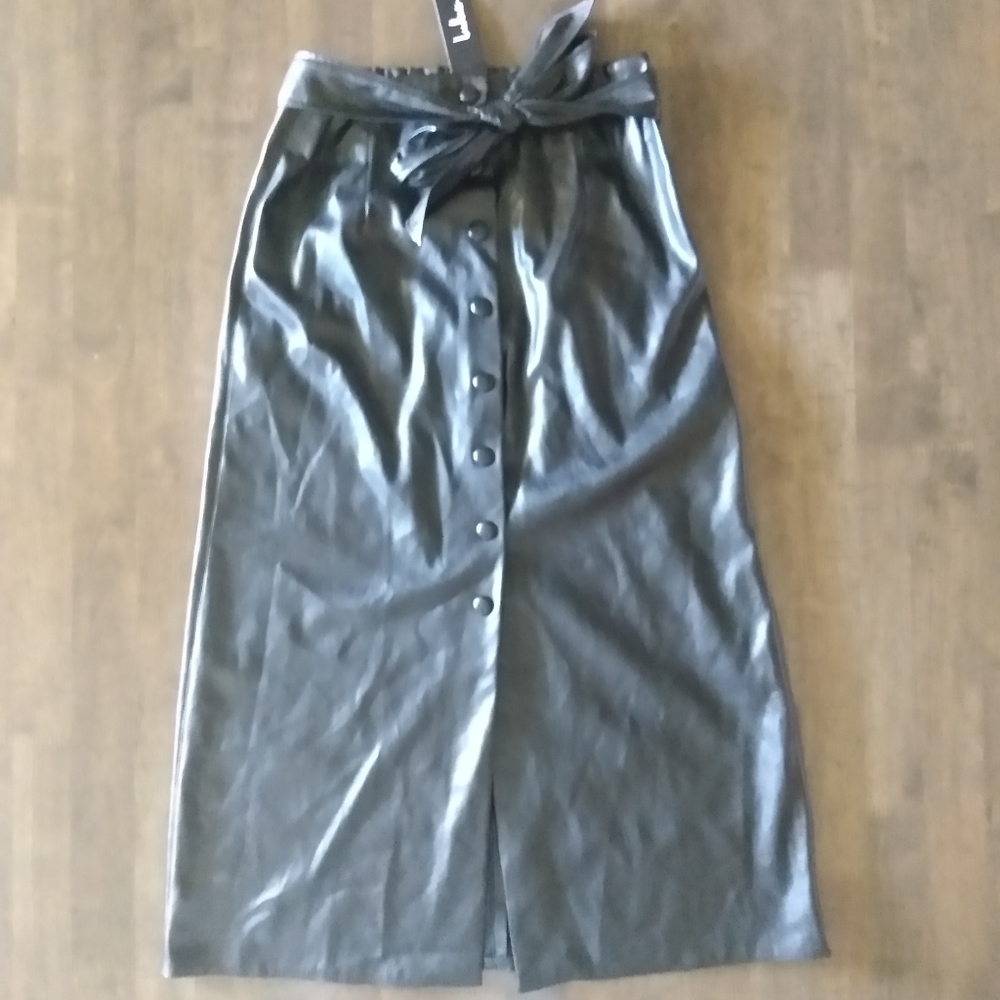 COPY - Simple Pleasures Black Vegan Leather Button-Front Midi Skirt NWT